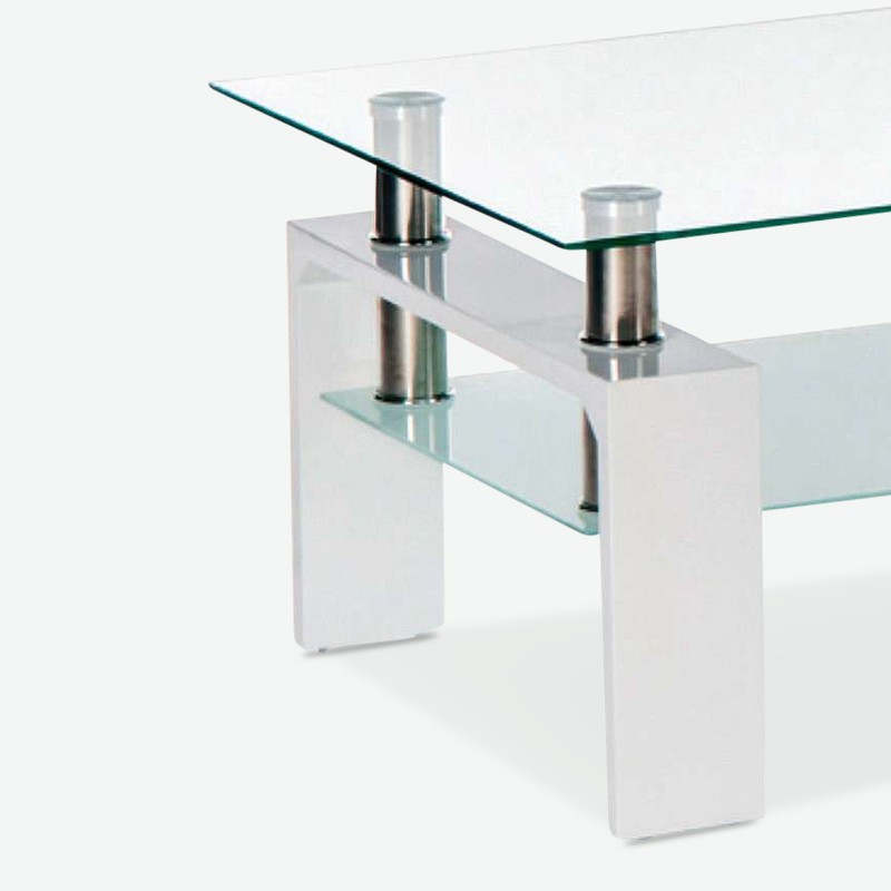 Culeo -Tavolino da soggiorno in vetro con 1 ripiano, disponibile in 2 diversi colori - bianco - dettaglio