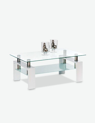 Culeo - Tavolino da soggiorno in vetro con 1 ripiano, disponibile in 2 diversi colori - bianco