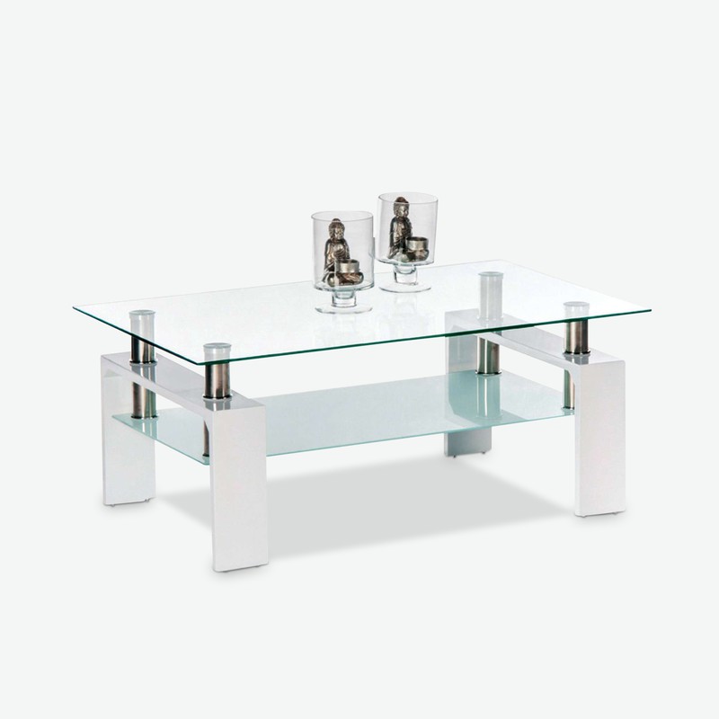 Culeo - Tavolino da soggiorno in vetro con 1 ripiano, disponibile in 2 diversi colori - bianco