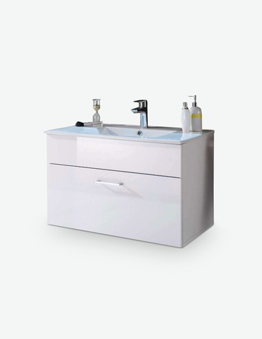 Silas - Lavabo con 1 cassetto compreso in bianco lucido / opaco d'imitazione Silas - Lavabo con 1 cassetto compreso in bianco lucido / opaco d'imitazione