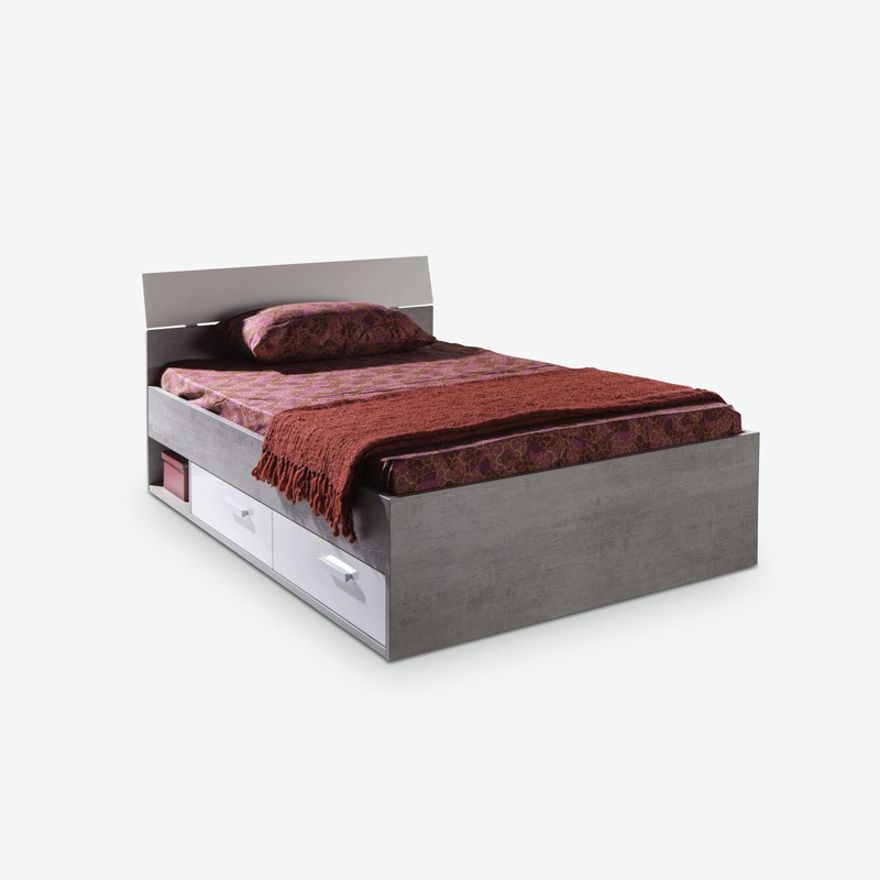 Pedri - Einzelbett aus Holzdekor mit 2 Schubkästen Pedri - Einzelbett aus Holzdekor mit 2 Schubkästen