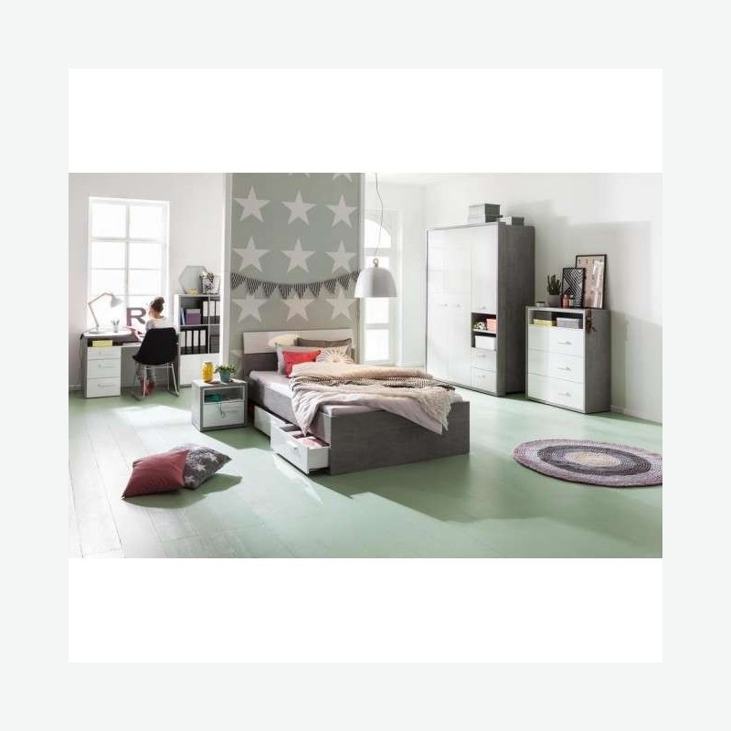 Pedri - Letto singolo in legno d'imitazione con 2 cassetti milieu Pedri - Letto singolo in legno d'imitazione con 2 cassetti milieu