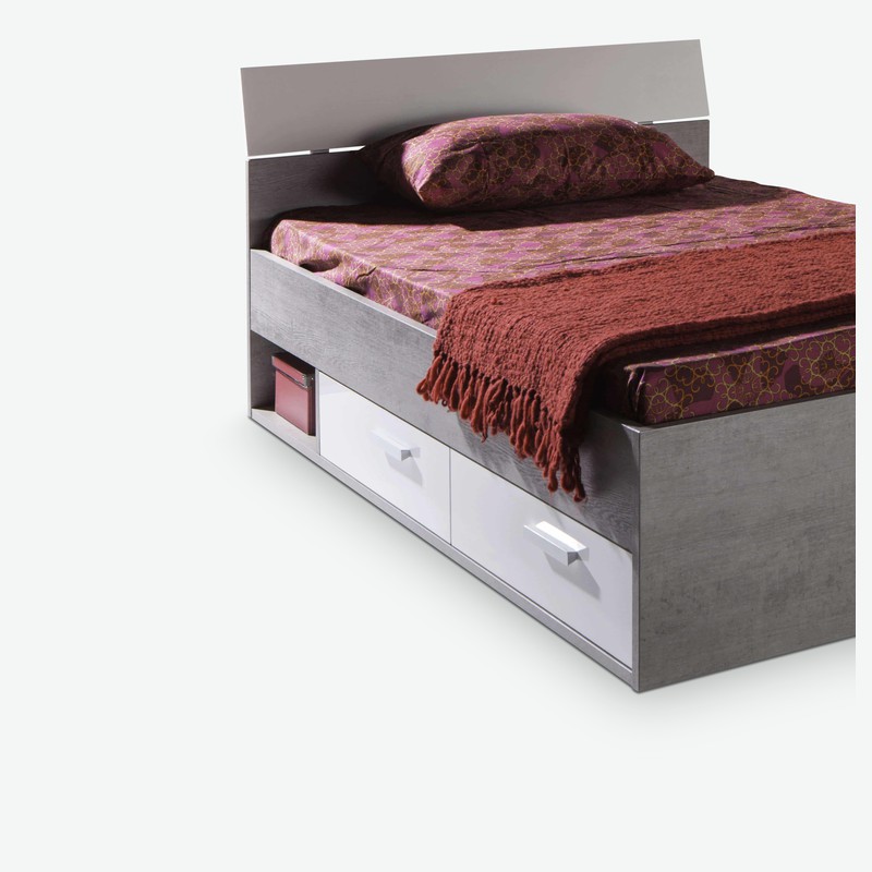 Pedri - Einzelbett aus Holzdekor mit 2 Schubkästen Pedri - Einzelbett aus Holzdekor mit 2 Schubkästen