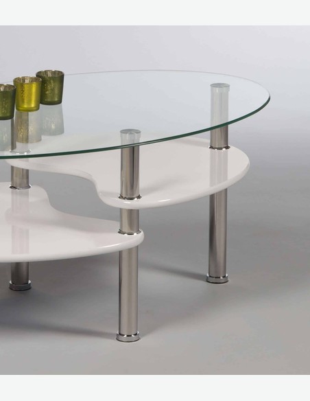 Patty - Tavolino ovale da soggiorno in vetro temperato, bianco - dettaglio