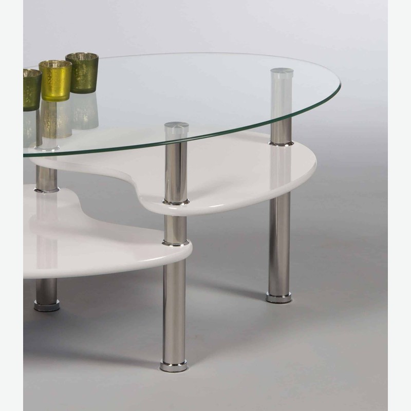 Patty - Tavolino ovale da soggiorno in vetro temperato, bianco - dettaglio