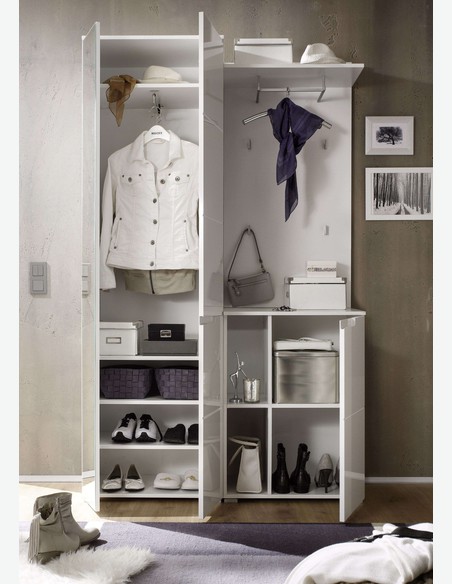Spilla - Komplett Garderobe aus Holzdekor, farbe weiß / weiß hochglanz