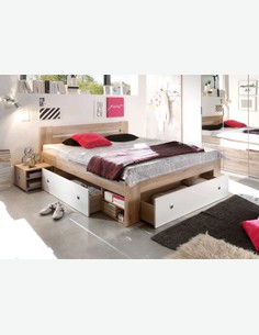 Bianco AVANTI TRENDSTORE Fusto Letto Matrimoniale con 2 comodini e 3 cassettoni Estraibili integrati Stefan Disponibile in Diversi Colori
