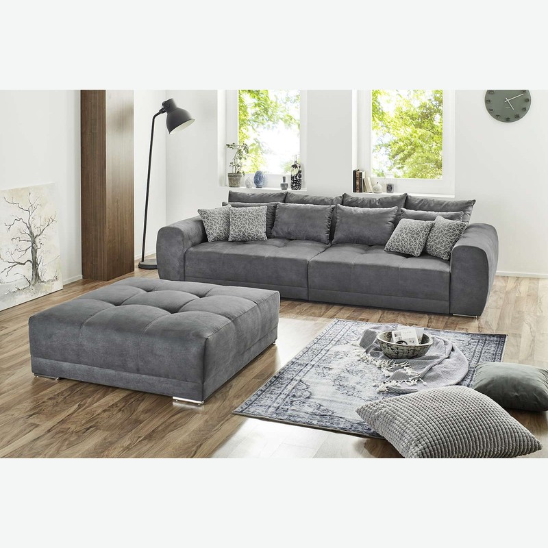 Sammy - Großes Sofa aus Mikrofaser in dunkelgrauer Farbe, ideal für große Wohnräume