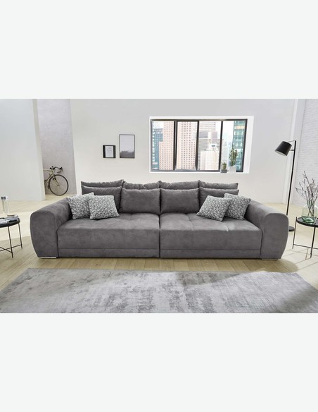 Sammy - Großes Sofa aus Mikrofaser in dunkelgrauer Farbe, ideal für große Wohnräume