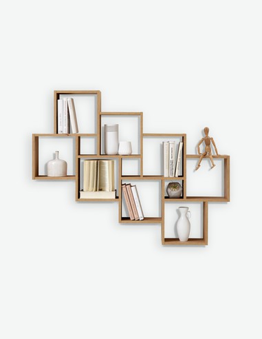 Lauri - Mensola da muro in legno laminato, composta da 8 ripiani grandi e da 3 ripiani piccoli Lauri - Mensola da muro in legno laminato, composta da 8 ripiani grandi e da 3 ripiani piccoli