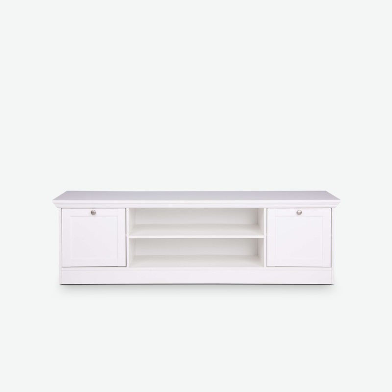 Lando - Kommode aus Holzdekor in weißer Farbe, bietet 3 Rahmentüren und 2 offene Fäche
