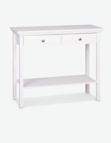 Lando - Deko Tisch aus Holzdekor in weißer Farbe, bietet 2 Schubkästen und 1 Ablage Lando - Deko Tisch aus Holzdekor in weißer Farbe, bietet 2 Schubkästen und 1 Ablage