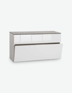 Panchina da Guardaroba in Legno Laminato di Grigio Cemento dimitazione con Anta in Laminato di Aged Oak Piedi e Maniglie in Metallo Dimensioni: Lap 90x50x35 cm Corrado AVANTI TRENDSTORE
