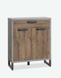 Panchina da Guardaroba in Legno Laminato di Grigio Cemento dimitazione con Anta in Laminato di Aged Oak Piedi e Maniglie in Metallo Dimensioni: Lap 90x50x35 cm Corrado AVANTI TRENDSTORE