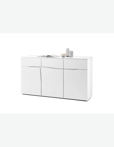 Nardo - Kommode mit 3 Türen und 3 Schubkästen, aus Holzdekor, in weiß matt Nardo - Kommode mit 3 Türen und 3 Schubkästen, aus Holzdekor, in weiß matt