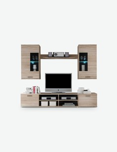 Dimensioni: LAP 270x206x41 cm AVANTI TRENDSTORE Albenga graphite / bianco opaco Comprende 1 mobile TV e 4 pensili da muro Parete da soggiorno in legno truciolato 