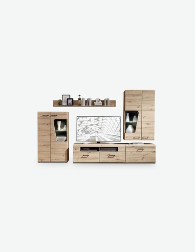 Karina - Moderne und elegante Wohnwand aus Holzdekor in der Farbe Artisan Eiche