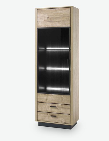 Vidina - Vitrine aus Holzdekor, Farbe in Eiche Ribbeck / schwarz Vidina - Vitrine aus Holzdekor, Farbe in Eiche Ribbeck / schwarz