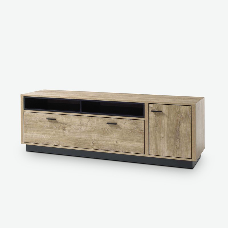 Vidina - TV Möbel aus Holzdekor, Farbe in Eiche Ribbeck / schwarz