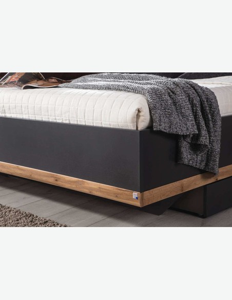 Bison - Fusto letto con comodini compresi, in legno laminato di colore grigio metallizzato / quercia Wotan