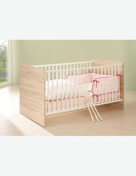 Werni - Babybett aus Holzdekor mit 2-Fach höhenverstellbarem Lattenrost inklusive, in Eiche Sonoma / weiß