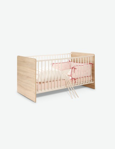 Werni - Babybett aus Holzdekor mit 2-Fach höhenverstellbarem Lattenrost inklusive, in Eiche Sonoma / weiß