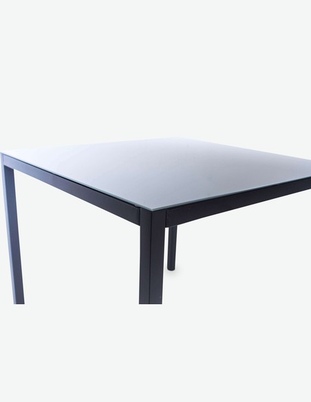 Sedico - Tavolo in metallo nero con superficie in vetro grigia