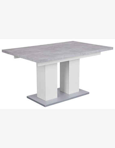Baricella - Ausziehbarer Esstisch aus Holzdekor in der Farbe Beton / weiß Baricella - Ausziehbarer Esstisch aus Holzdekor in der Farbe Beton / weiß