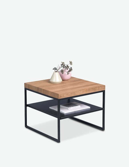 Visto - Tavolino da soggiorno, telaio in metallo e piano del tavolo in quercia d'imitazione