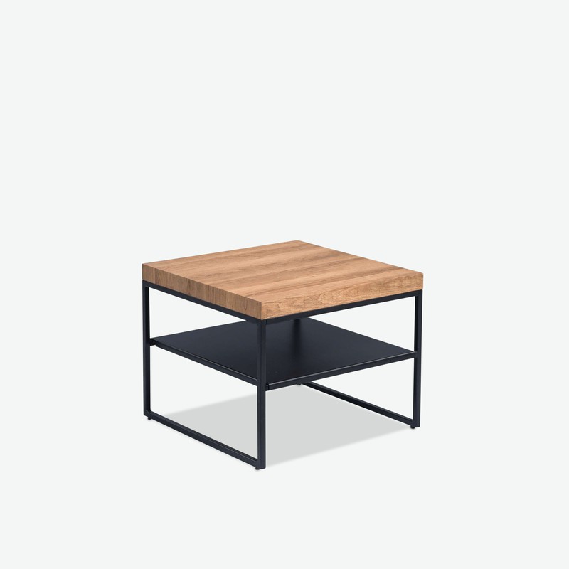 Visto - Tavolino da soggiorno, telaio in metallo e piano del tavolo in quercia d'imitazione