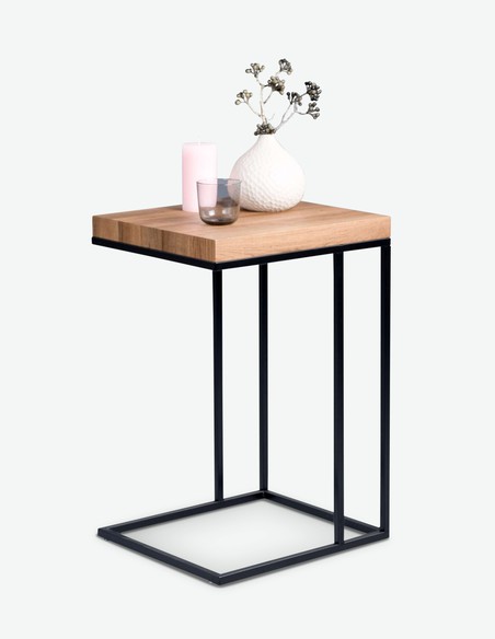 Meli - Tavolino da soggiorno, telaio in metallo e piano del tavolo in quercia d'imitazione