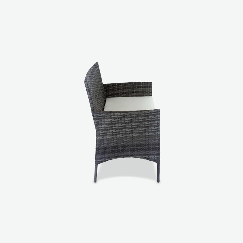 Andria - 2-Sitzer aus grauem Kunstrattan mit Armlehnen, beiger Sitzkissen inklusive
