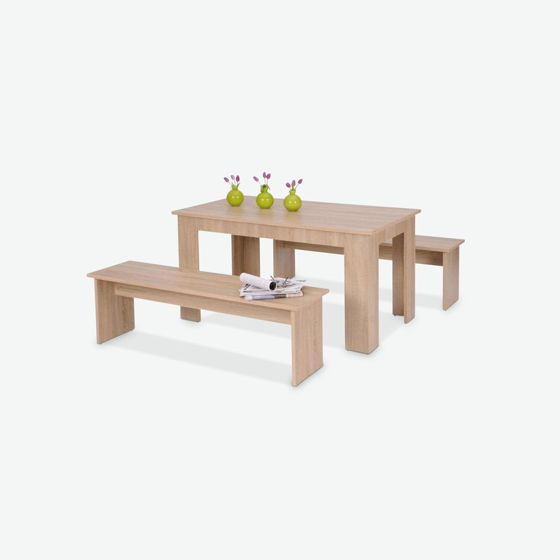 Munich - Bellissimo set con tavolo e due panche per la sala da pranzo, in quercia sonoma