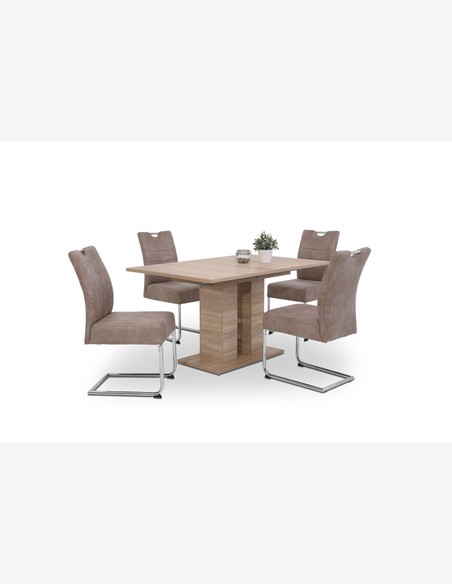 Camillo - Sedia da tavolo in similpelle di colore vintage beige, struttura in metallo cromato