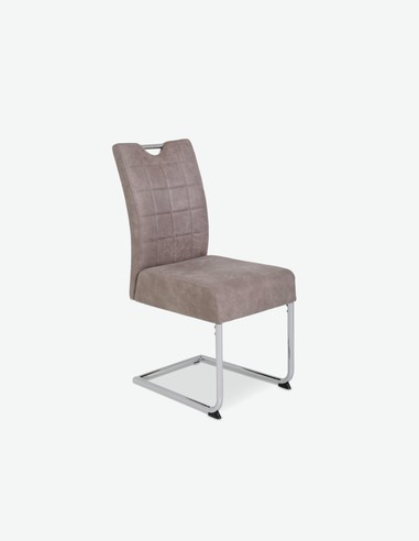 Camillo - Sedia da tavolo in similpelle di colore vintage beige, struttura in metallo cromato Camillo - Sedia da tavolo in similpelle di colore vintage beige, struttura in metallo cromato