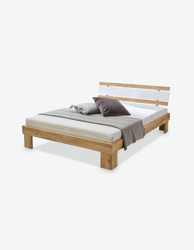 Jacub - Französisches Bett aus Holzdekor in der Farbe weiß / Beton mit Matratze und Rollrost inklusive Jacub - Französisches Bett aus Holzdekor in der Farbe weiß / Beton mit Matratze und Rollrost inklusive