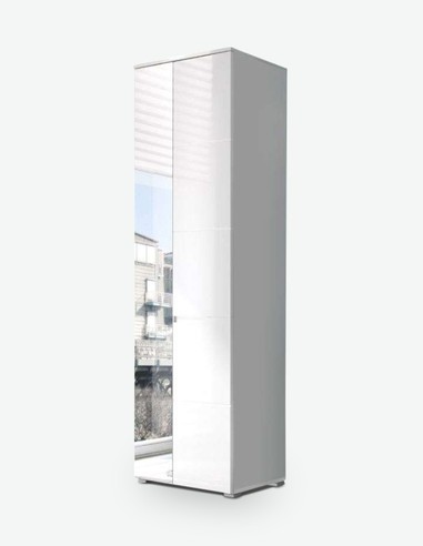 Spilla - Hochschrank in weiß Hochglanz, 1 Holztür, 1 Spiegeltür