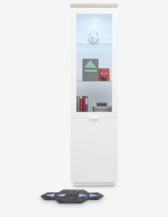 AVANTI TRENDSTORE in laminato di colore bianco con anteriore in bianco lucido e quercia San Remo Vetrina da soggiorno con illuminazione LED compresa dimensioni: 60x197x38 cm Heek