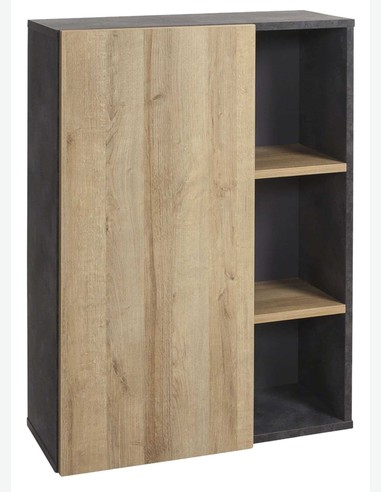 Caruso - Scaffale con 1 anta a battente e 2 ripiani, in legno laminato di colore Tadao / quercia Caruso - Scaffale con 1 anta a battente e 2 ripiani, in legno laminato di colore Tadao / quercia