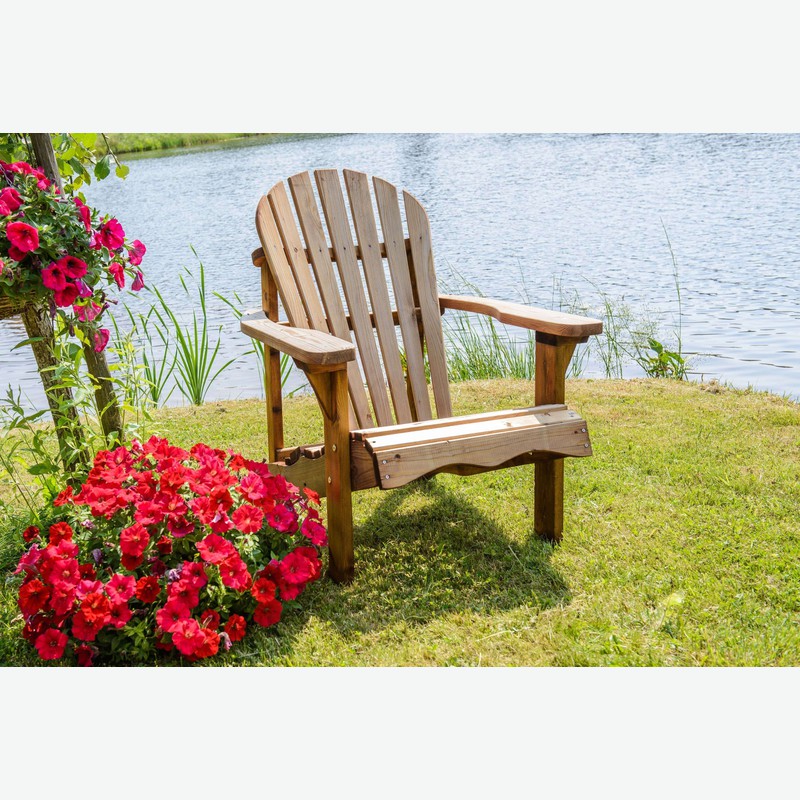 Relax - Poltrona singola da giardino in legno massiccio, con schienale e poggiabraccia. Panca giá impregnata