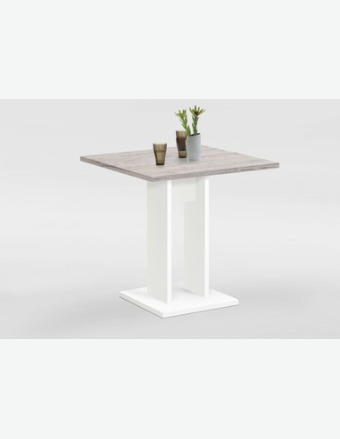 Bandulo 1 - Säulentisch aus weißem Holzdekor, Tischplatte in verschiedenen Farben verfügbar