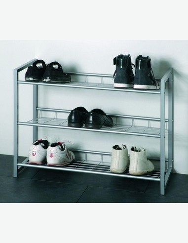 Gudrun - Schuhregal aus alufarbenem Stahlrohr Gudrun - Schuhregal aus alufarbenem Stahlrohr
